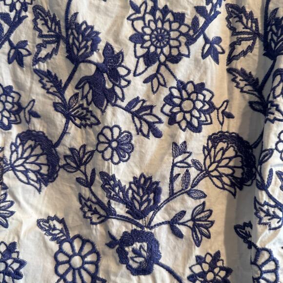 New Talbots Peplum Top Blue Embroidered Floral Scalloped Hem Short Sleeve Sz 14 - Picture 2 of 6